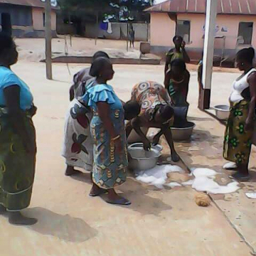 Washing cowry shells